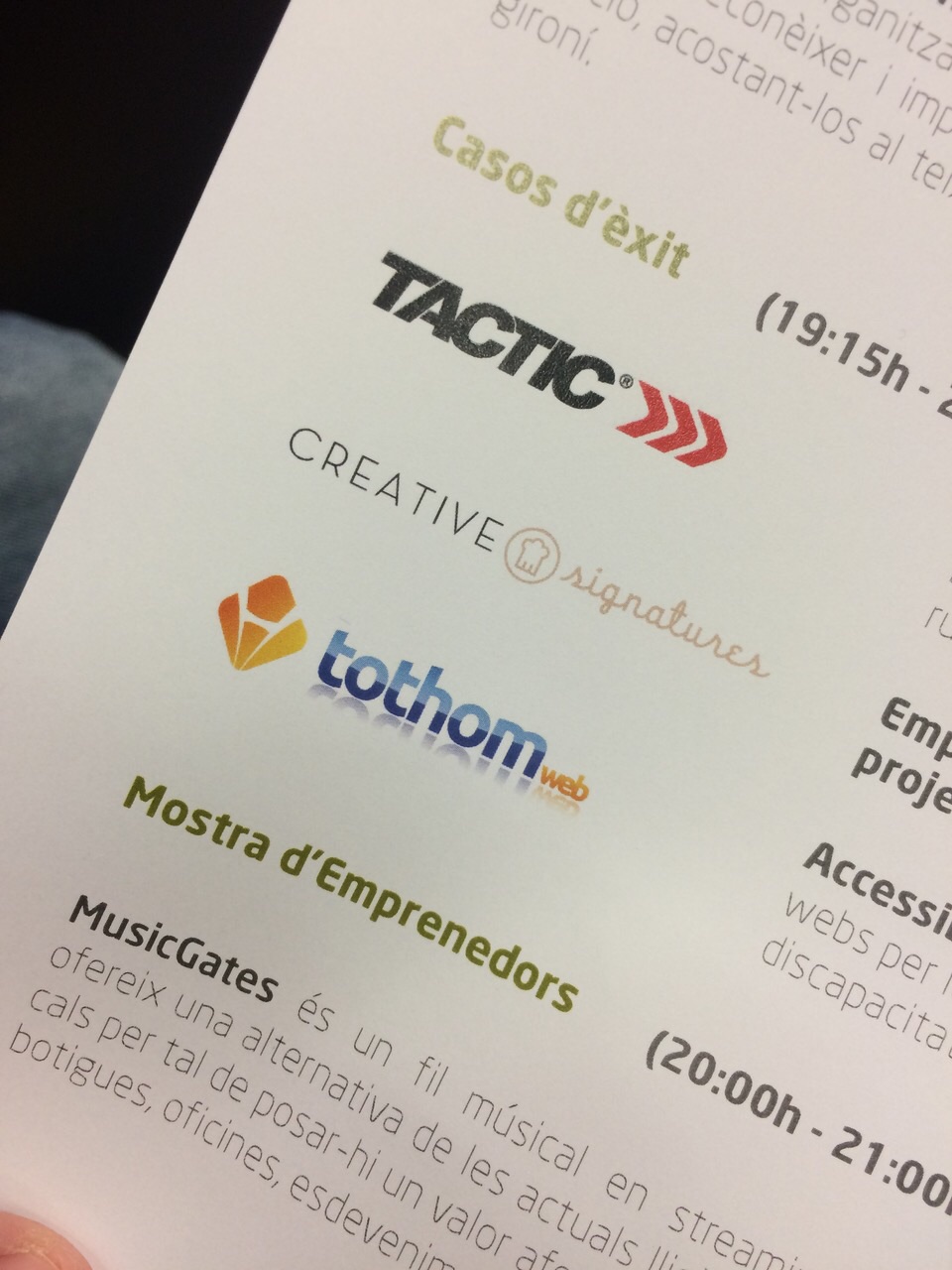 Fragment del programa de la 5ª Mostra d'Emprenedors on es veu TOTHOMweb